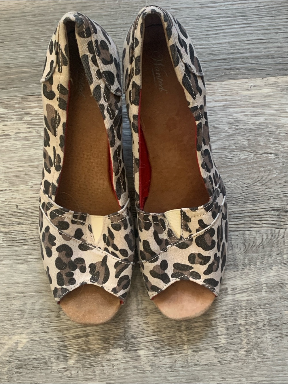 Wanted Leopard Print Peep-Toe Flats - Beige/Black